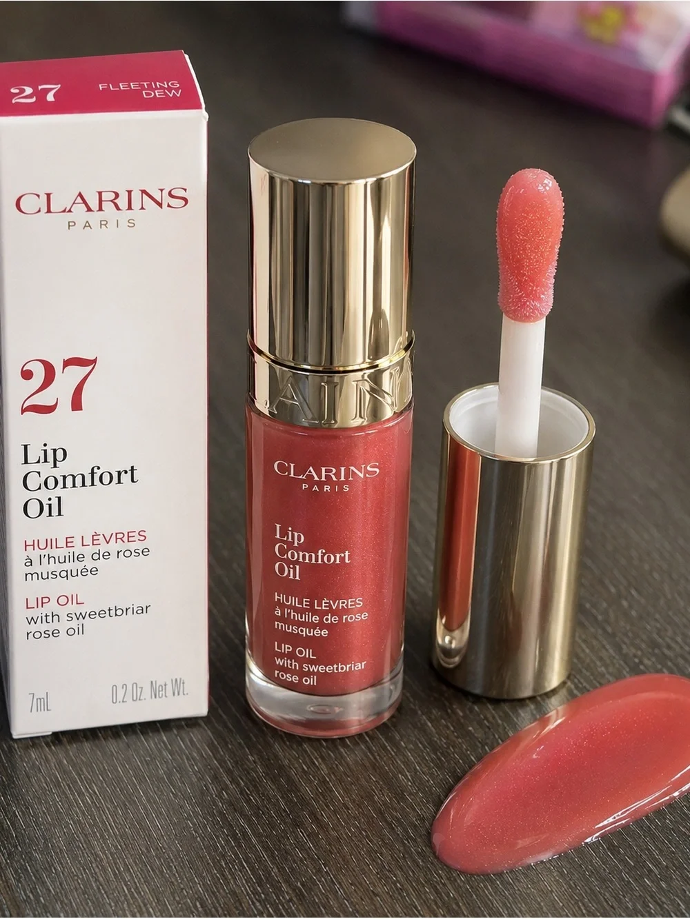 Clarins Lip Comfort Oil 27 Fleeting Dew - Rose Pink Gloss